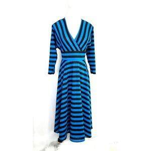 Plenty by Tracey Reese | Blue Black Metallic Striped Maxi Dress | Sz S
